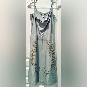 Rare Free People Drape Neck Slip Dress in Dusty Aqua w Abstract Scribbled Floral